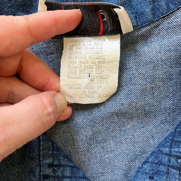 HL Design Fringed Denim Chambray Shirt Ribbon Trim Short Sleeves Vintage 90s - Picture 5 of 8